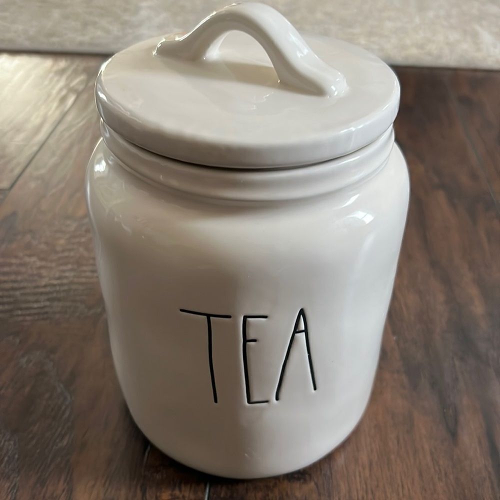 Rae Dunn By Magenta TEA Ceramic LL Canister Limited Edition Style With Flat Lid